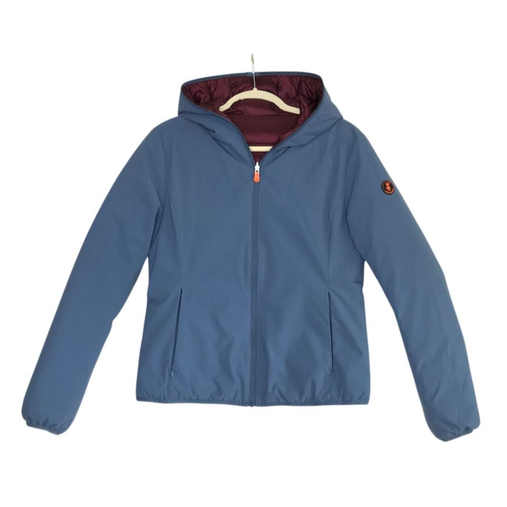 SAVE THE DUCK Reversible Hooded Rainy Jacket Sz S/1 Blue/ Burgundy Rare Quality